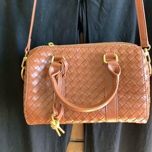 New, tan/cognac woven crossbody/tote